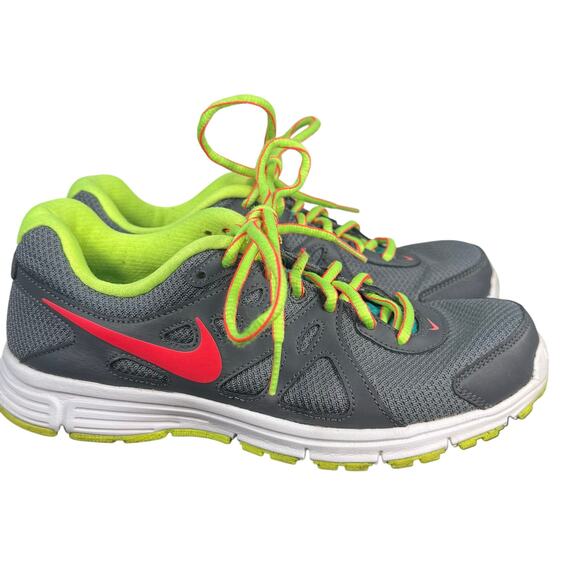 Nike Revolution 554900-026 Gray Neon Green Pink Running Shoes Women’s 7.5 - Picture 2 of 9